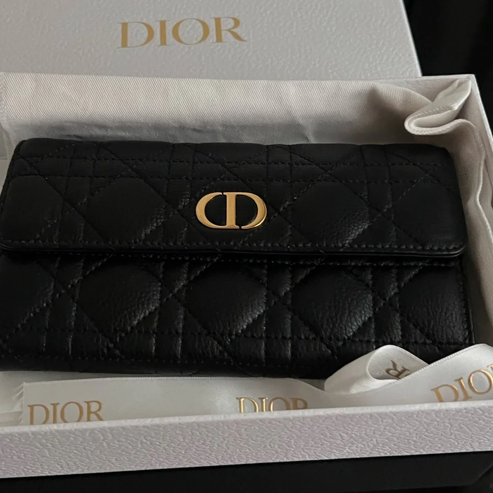 Dior Black Quilted Wallet with Gold Accents